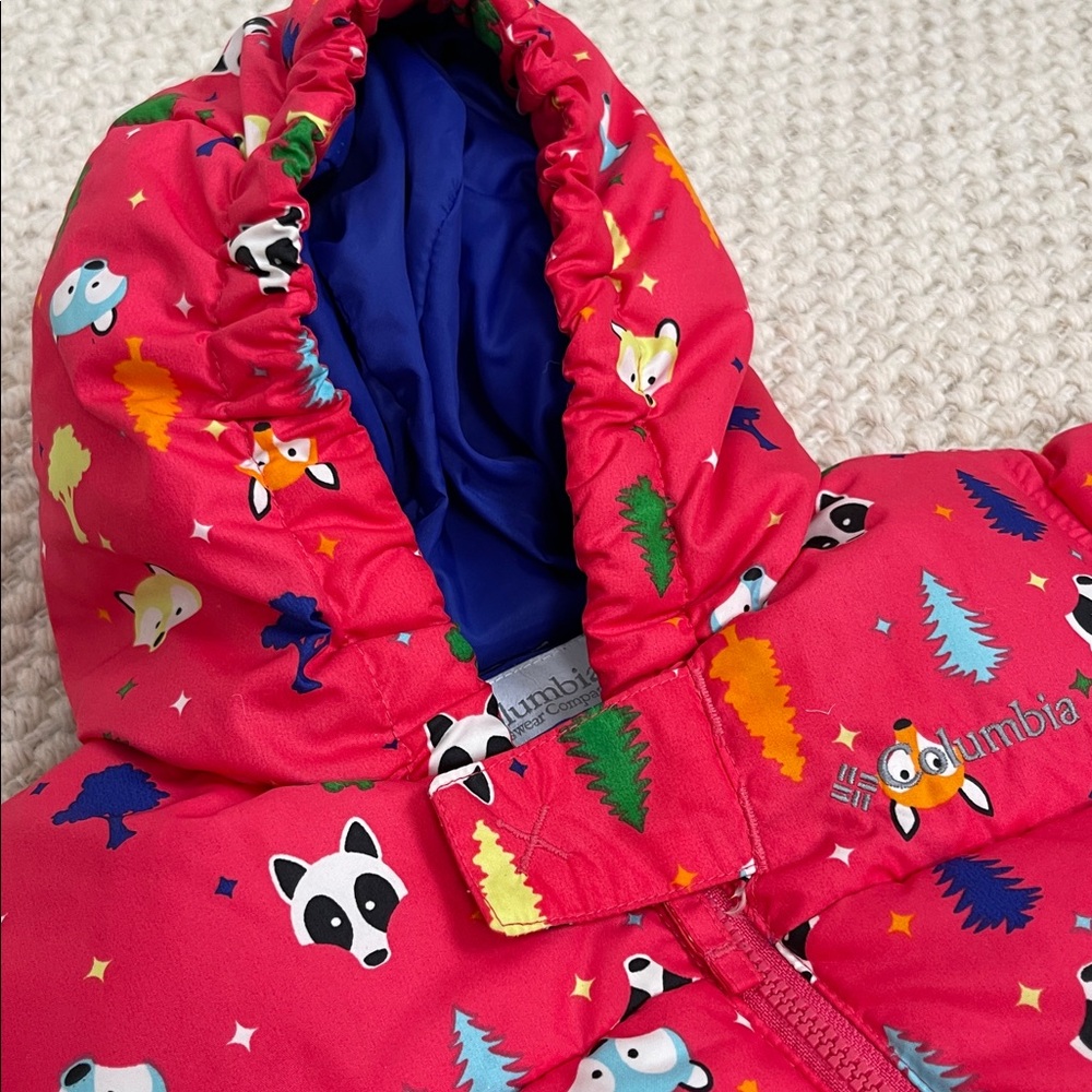 Columbia pink down puffer Snowsuit with Fun animal Print size 6 months - Picture 11 of 12